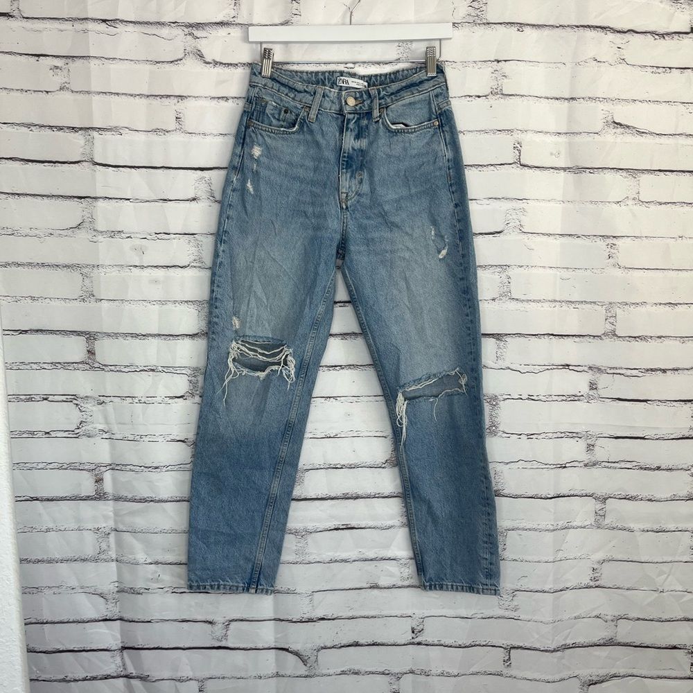 ZARA Vintage 90s Mom Jeans High Rise Distressed Women’s 2 Blue Medium Wash Denim